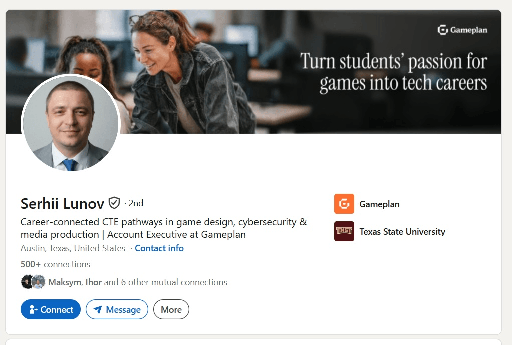 Example LinkedIn profile